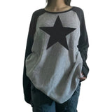 Print Kawaii Y2K Pullover T-Shirts Women Contrast Patchwork Harajuku Clothes Full Sleeve Preppy Long Sweats