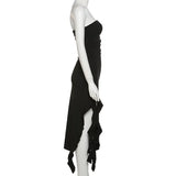Ruffle Fringe Double Slit Tube Midi Dress-Outfit