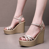 Super High Slope And 12Cm Fashion Cross With Small Size Women's Shoes One-Word Thick-Bottomed Waterproof Toe Women's