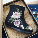 Zingj Boots Embroidered Cloth Boots Women Winter Clip Cotton And Velvet Short Boots With High Slope Heel And High Heel Embroidered