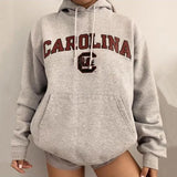 Print Sweatshirt Vintage Women Hoodies Gray Cotton Warm Fleece Winter Pullovers 2021 Autumn New Casual Streetwear