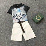 summer 2 pieces suits girl print chiffon blouse shirt women tops + shorts set Women two piece set tracksuit With
