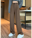 Wide Leg Pants Female Spring And Summer New Style High Waist Hanging Feeling Design Sense Shows Thin Straight Tube Small White Suit Mop The Floor Pants-Outfit