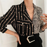 Blouse 2021 Chemise Femme Office Lady Button Up Turn Down Collar Shirt Women Plus Size Ladies Patchwork Blouse Femme