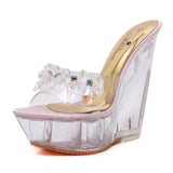 Zingj Glass Diamond Crystal Slope With Slippers Women's Summer Waterproof Platform Anti-Skid Thick Bottom Sexy Versatile