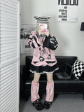 Y2k Fashion Fake Two Pieces Cartoon Print T-shirts Women Casual Loose Grunge Tops Aesthetic Fairy Harajuku Kawaii