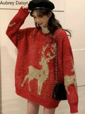Vintage Christmas Sweater Women Korean Fashion Y2k Womens Knitwear Casual Outfits Thick Sweaters Elegant Tops 2023