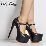 Onlymaker Women Mary Jane Platform Pumps Ankle Strap Stiletto 15~16cm High Heels Dress Buckle Shoes Large Size