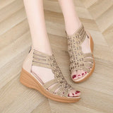 Zingj Women 2023 New Sandals Fashion Thick Sole Middle-Aged Mother Toe Heel Soft Sole Comfortable Summer- Outfit