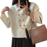 Zingj Small Sweet Romantic Su Knitting Cardigan Female Spring And Autumn 2024 New Foreign Style Gentle Wind Double Breasted Loose Jacket-Outfit