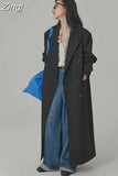 Spring Autumn Extra Long Loose Casual Flowy Black Trench Coat for Women Double Breasted Korean Style Maxi Overcoat