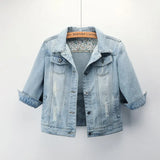 New Women's Spring and Autumn Short Slim Washed Casual Large Size New Cropped Sleeve Denim Jacket Women's Jacket