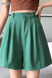 100% Cotton Korean Oversize 4Xl Shorts Women Harajuku High Waist Fashion Wide Leg Short Pants Summer Solid All Match