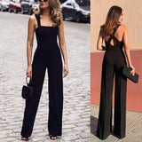 Commute Wide-leg Pants Straight Mid-waist Backless Black Trousers Thin