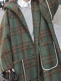 Autumn Winter Long Oversized Warm White Patchwork Plaid Wool Blends Trench Coats Women with Hood Runway Korean