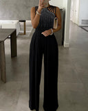 New Summer Party Wear Clothes Women's Sexy Studded Cutout Ruched Wide Leg Jumpsuit Casual Sleeveless Long