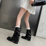 Zingj Retro Western Cowboy Boots Female 2024 Spring And Autumn New High Heel Heap Boots Show Thin Pleated Middle Tube Martin