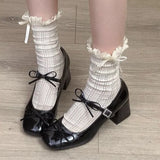 Wind Square Shallow Bow Bow Small Leather Shoes Women's Net Red Explosive Fashion Temperament Trend Coarse Heel Increase Single