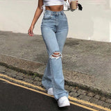 Fashion Women's Jeans Y2K High Street Waist Denim Ripped Trousers Baggy Jeans Young Loose Women's Classic Pants for