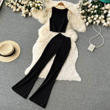 Zingj Kong Flavor Retro Knit Suit Short Sleeveless Jacket Women's High Waist Horn