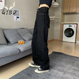 High Waist Women Black Jeans Korean Fashion Streetwear Wide Leg Jean Female Denim Trouser Straight Baggy Mom Denim