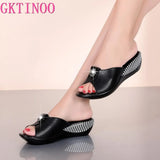 2021 Summer Platform Flip Flops Fashion Beach Shoes Woman Anti-slip Genuine Leather Sandals Women Slippers