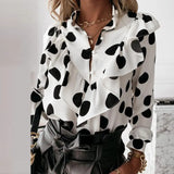 Print Ruffle Blouse Shirt Autumn Winter Long Sleeve Elegant Office Lady V-Neck Button Tops Blusa Women Shirts Casual
