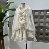 Chicly Slightly Through The Flowers With Irregular Lotus Leaf Skirt Lantern Long-Sleeved Dress Fluttering Holiday