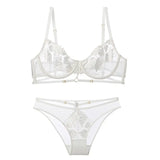 Sexy Floral Embroidery Lingerie Push Up Brassiere Lace Hollow Out Underwear Set Sexy Ultra-thin Cup For Women