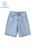Waist Knee Length Women Jean Shorts Streetwear Hip Hop Denim Shorts Harajuku Baggy Wide Leg Short Pants Female 2022