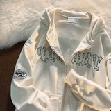 Embroidery Hoodies Women's Oversized Street Loose Flocking Sweatshirts Vintage Hoodie Casual Cardigan Sweatshirt