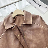 Faux Leather Zipper Over-shirt Jacket-Outfit