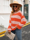 Winter Pullover Knitted Sweater Women's Splicing Stripe Round Neck Bottoming Shirt Urban Casual Loose Top Woman