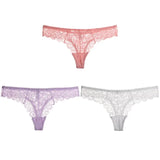 3PCS/Set Sexy Panties Women Low-waist Briefs Female Lace Embroidery Underwear Transparent G String Underpant