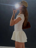 Short Sleeve Collar Ribbed MIni Dress-Outfit