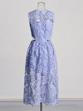 2025 New Fashion Round Collar Solid-Colored Flower Embroidered Lace Hollow Design With High-End Feel Dress