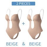 Shapewear Deep V-Neck Body Shaper Backless U Plunge Thong Shapers Waist Trainer Women Clear Strap Padded Push Up