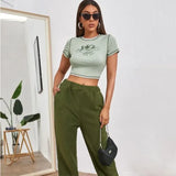 Zingj Personality Women's New Sexy Slim Round Collar Short Sleeve Print Crop T-Shirt-Outfit