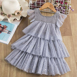 Lace Dress Flower Design Princess Dress Sleeveless Party Ball Gown Mesh Tutu Dress for Girls 3-8Ys Casual Clothing