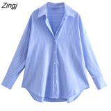 New Women Fashion Striped Print Casual Blouse Office Lady Single Breasted Business Shirts Chic Chemise Blusas Tops