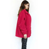 New Spring Women Teddy Bear Coat Stand Collar Loose Plush Jacket Zipper Solid Warm Outwear Faux Lamb