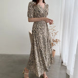 Style Summer Print Floral Dress Women V Neck Short Sleeves Chiffon Bohemian Dresses Beach Midi Female Wrap
