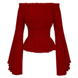 Gothic Renaissance Blouse Flare Sleeves Ruffles Off Shoulder Corset Tops Medieval Victorian Cosplay Costume Pirate