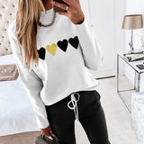 Sportswear Home Suits Heart Print Long Sleeve Women's Sweatshirt Top Casual Drawstring Waist Pants 2 Piece Set