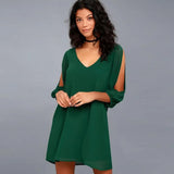 Beach Cami Summer Shirt Dress Women Casual Double V Neck Casual Shift Dresses Sexy Long Sleeve Vacation Midi