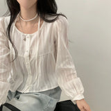 Aesthetic Ribbon Solid Color Striped Blouse Outfit