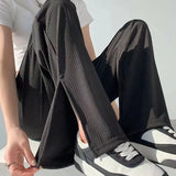 2022 Summer Women's Wide Leg Pants Korean High Waist Loose Casual Pants Woman Comfortable Cool Split Straight