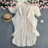 Zingj Light Luxury Temperament Three House Pleated Bat Sleeve Round Collar Loose A-Word Pleated Dress Elegant Long