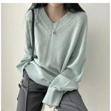 Dark Academia Solid Color V-Neck Pullover SweaterOutfit