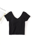 Women Shirts Cotton Short Sleeves with Bra Pads and Cups Home Sports T-Shirt Women V Neck Summer Comfortable Tops